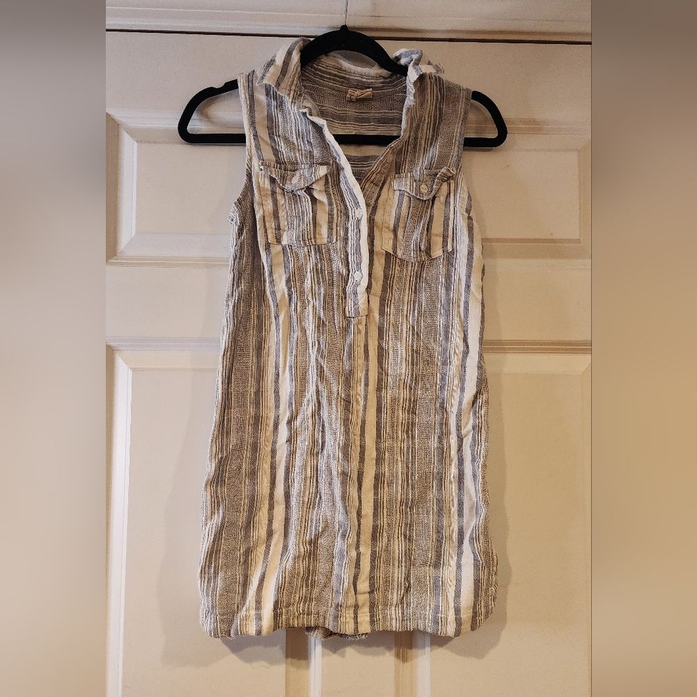 Japna Blue And White Striped Long Sleeveless Top Xs